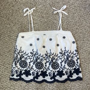 Draper James RSVP Womens Tube Top Tank Size L Floral Embroidered Cotton Tie Strp